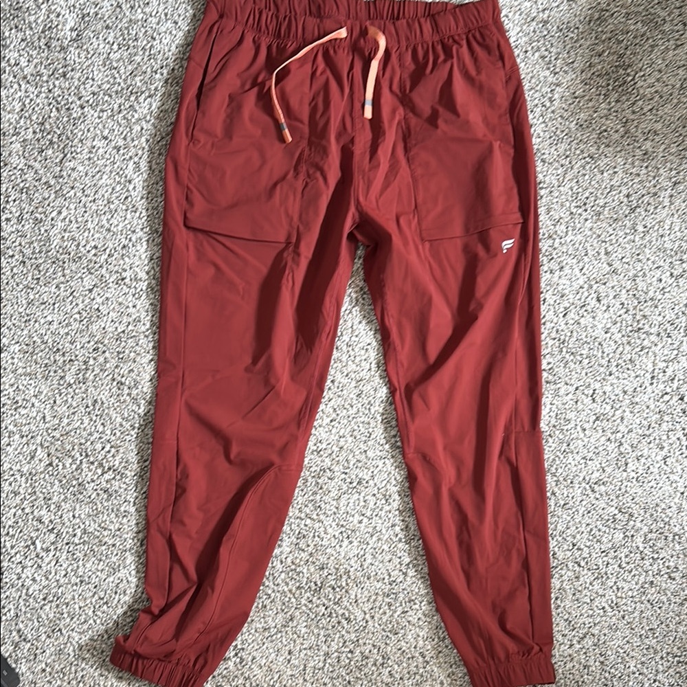 Fabletics Red Cargo Pants Elastic Waistband Relaxed Fit
